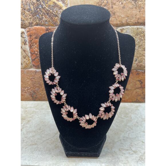 Banana Republic Necklace Rose Gold Opalescent Statement Pink Crystal Floral - Picture 3 of 9